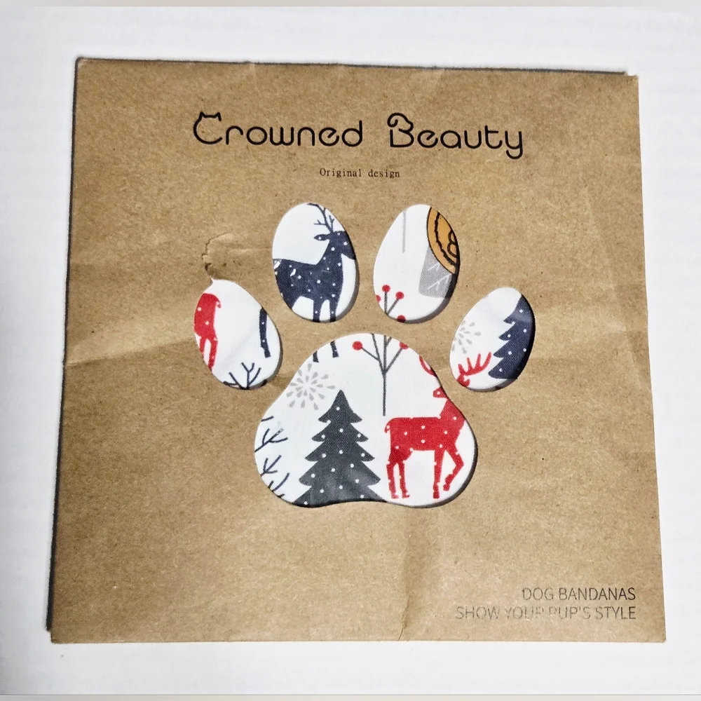 Set of 2 Crowned Beauty Christmas Dog Bandanas Reindeer Trees‎ Holiday Pet Scarf